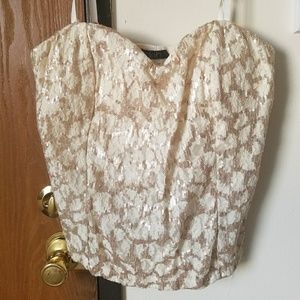 Cream colored lace tank top with gold sequins